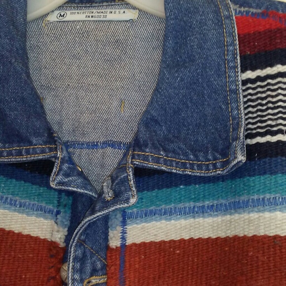 Denim Blue Jean Jacket Southwestern with Weaving - Picture 4 of 4